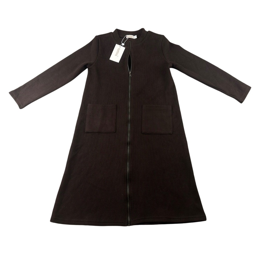 Tottini Zip Up Corduroy Dress Girls 8 Brown Mock Neck Long Sleeve School Preppy